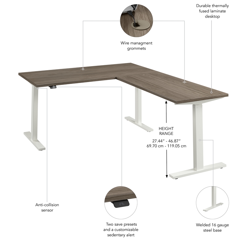 Move 60 Series 60W L Shaped Standing Desk in Modern Hickory - Engineered Wood