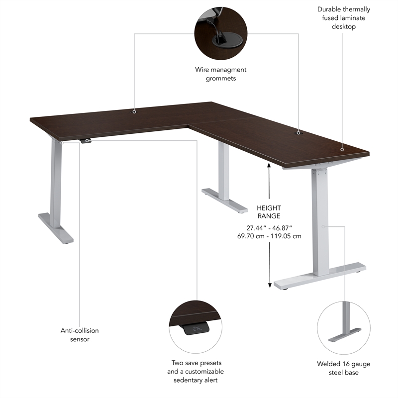 Move 60 Series 60W L Shaped Standing Desk in Mocha Cherry - Engineered Wood