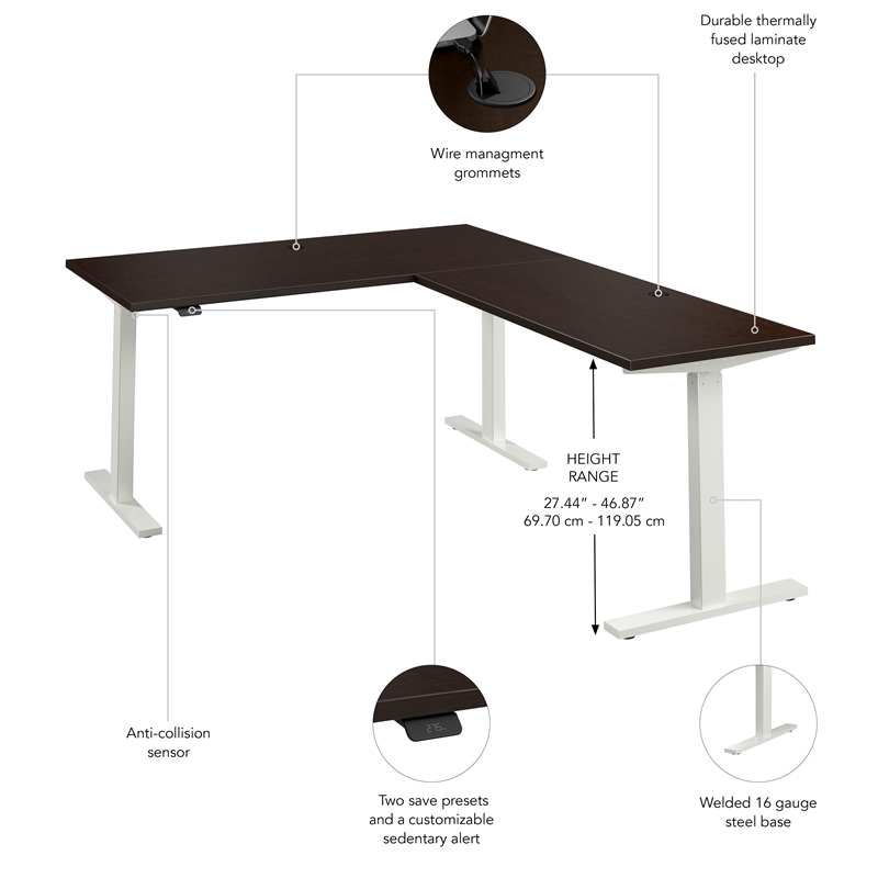 Move 60 Series 60W L Shaped Standing Desk in Mocha Cherry - Engineered Wood