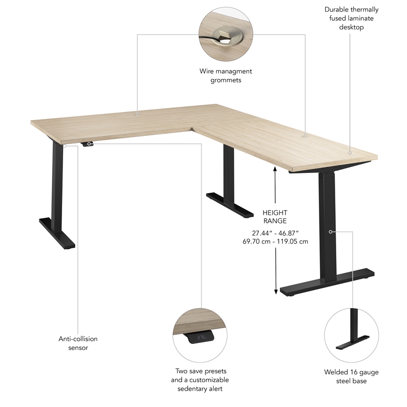 Move 60 Series 60W L Shaped Standing Desk in Natural Elm - Engineered Wood