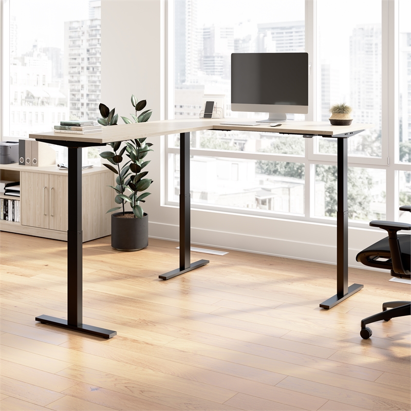 Move 60 Series 60W L Shaped Standing Desk in Natural Elm - Engineered Wood