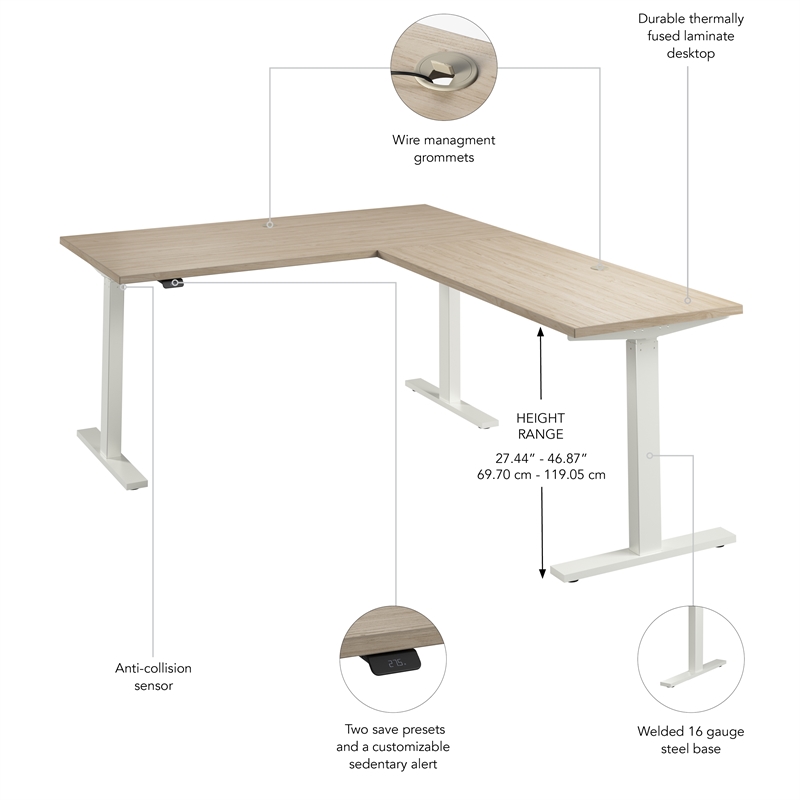 Move 60 Series 60W L Shaped Standing Desk in Natural Elm - Engineered Wood