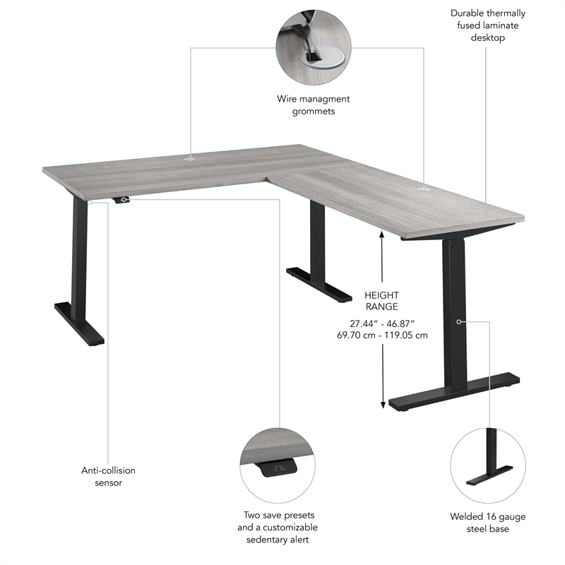 Move 60 Series 60W L Shaped Standing Desk in Platinum Gray - Engineered Wood