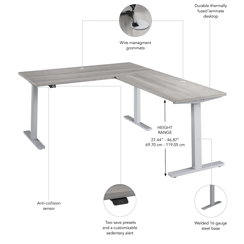Move 60 Series 60W L Shaped Standing Desk in Platinum Gray - Engineered Wood