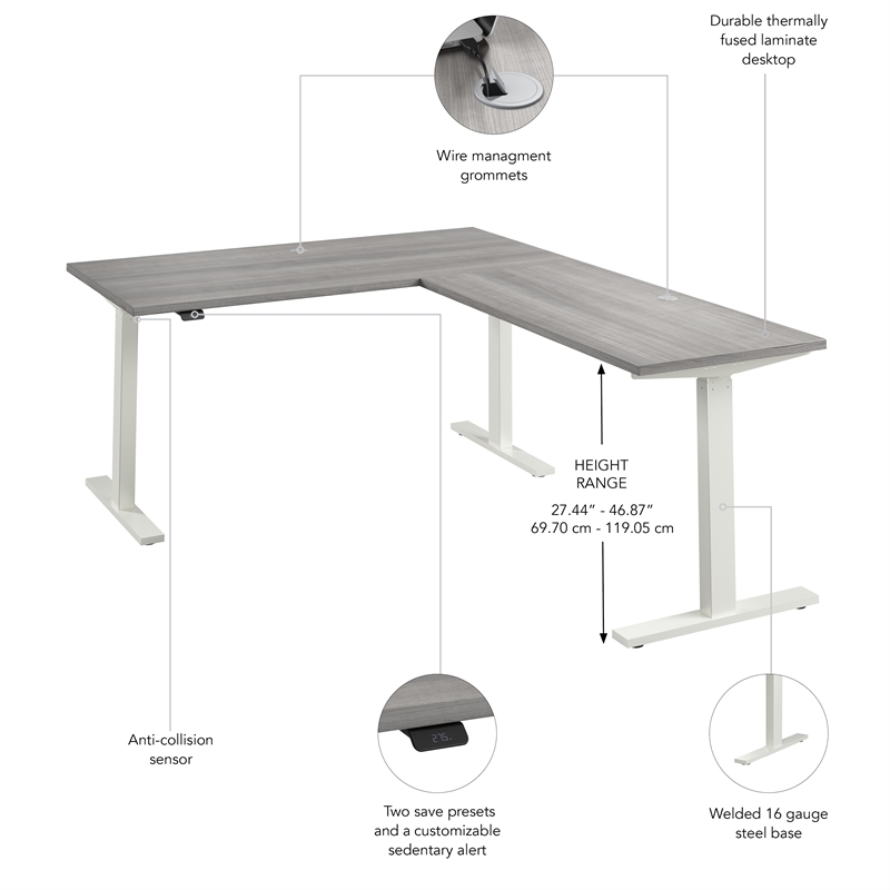 Move 60 Series 60W L Shaped Standing Desk in Platinum Gray - Engineered Wood