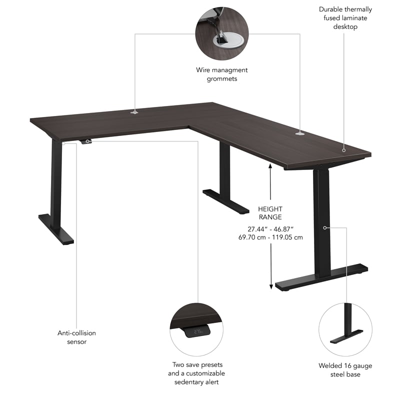 Move 60 Series 60W L Shaped Standing Desk in Storm Gray - Engineered Wood