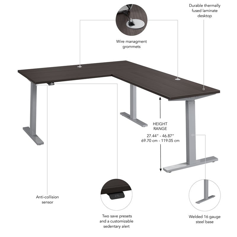 Move 60 Series 60W L Shaped Standing Desk in Storm Gray - Engineered Wood