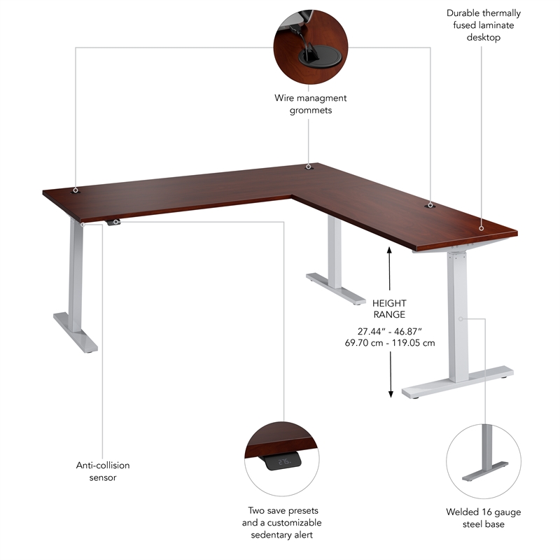 Move 60 Series 72W L Shaped Standing Desk in Hansen Cherry - Engineered Wood
