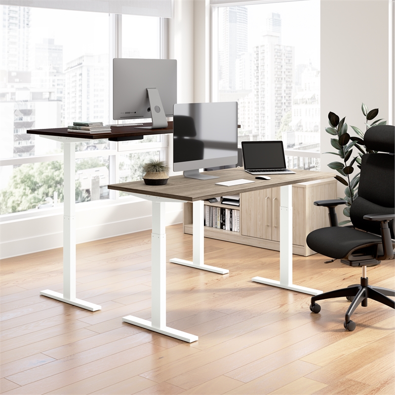 Move 60 Series 72W L Shaped Standing Desk in Mocha Cherry - Engineered Wood