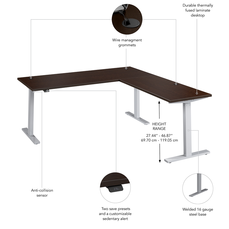 Move 60 Series 72W L Shaped Standing Desk in Mocha Cherry - Engineered Wood