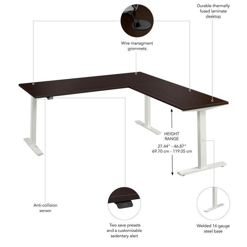 Move 60 Series 72W L Shaped Standing Desk in Mocha Cherry - Engineered Wood