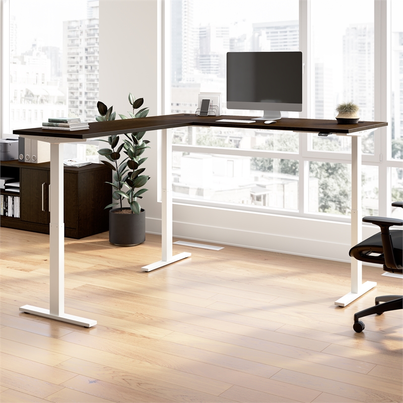 Move 60 Series 72W L Shaped Standing Desk in Mocha Cherry - Engineered Wood
