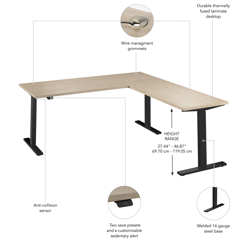 Move 60 Series 72W L Shaped Standing Desk in Natural Elm - Engineered Wood