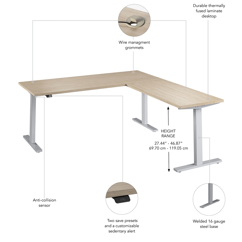 Move 60 Series 72W L Shaped Standing Desk in Natural Elm - Engineered Wood