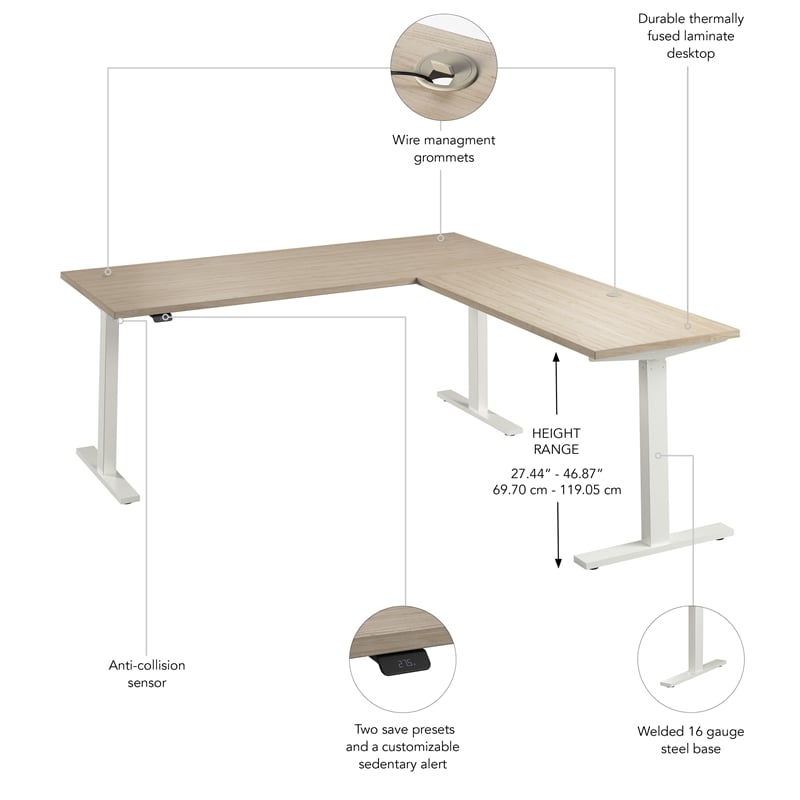Move 60 Series 72W L Shaped Standing Desk in Natural Elm - Engineered Wood
