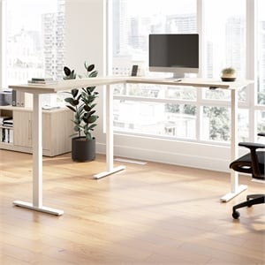 move 60 series 72w l shaped standing desk in natural elm - engineered wood