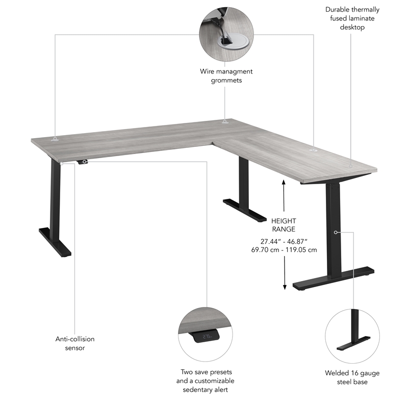Move 60 Series 72W L Shaped Standing Desk in Platinum Gray - Engineered Wood