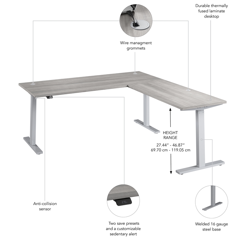 Move 60 Series 72W L Shaped Standing Desk in Platinum Gray - Engineered Wood