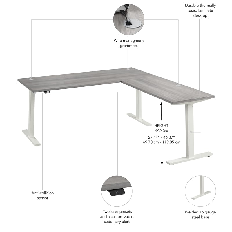 Move 60 Series 72W L Shaped Standing Desk in Platinum Gray - Engineered Wood