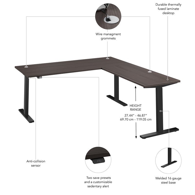 Move 60 Series 72W L Shaped Standing Desk in Storm Gray - Engineered Wood
