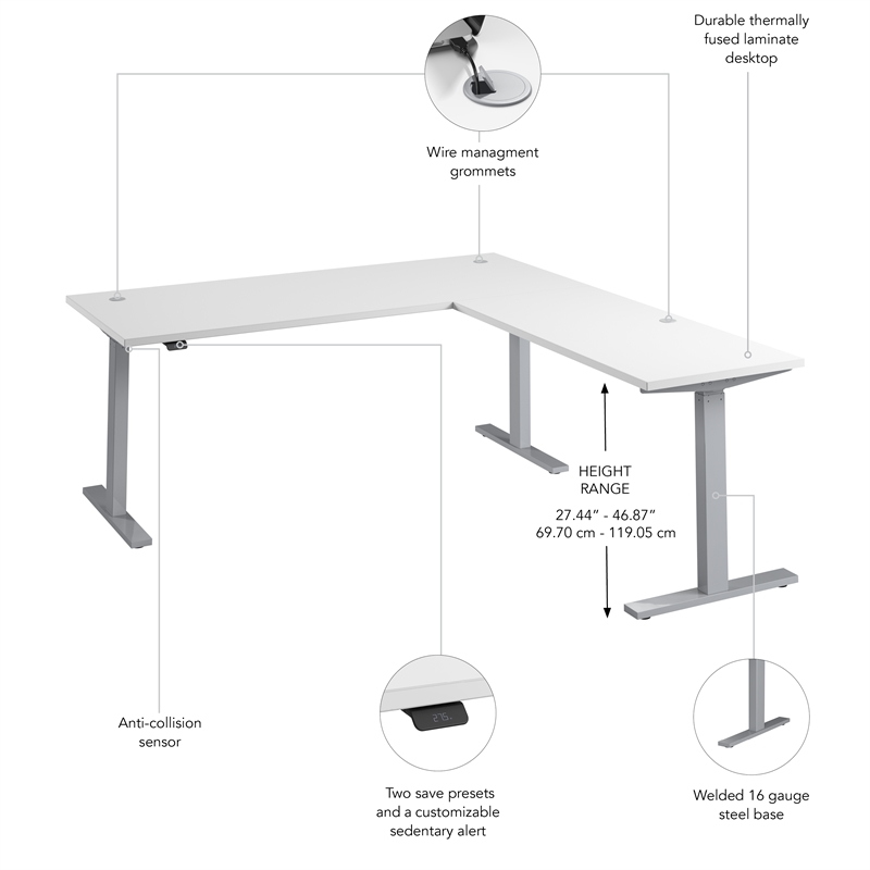Move 60 Series 72W L Shaped Standing Desk in White - Engineered Wood