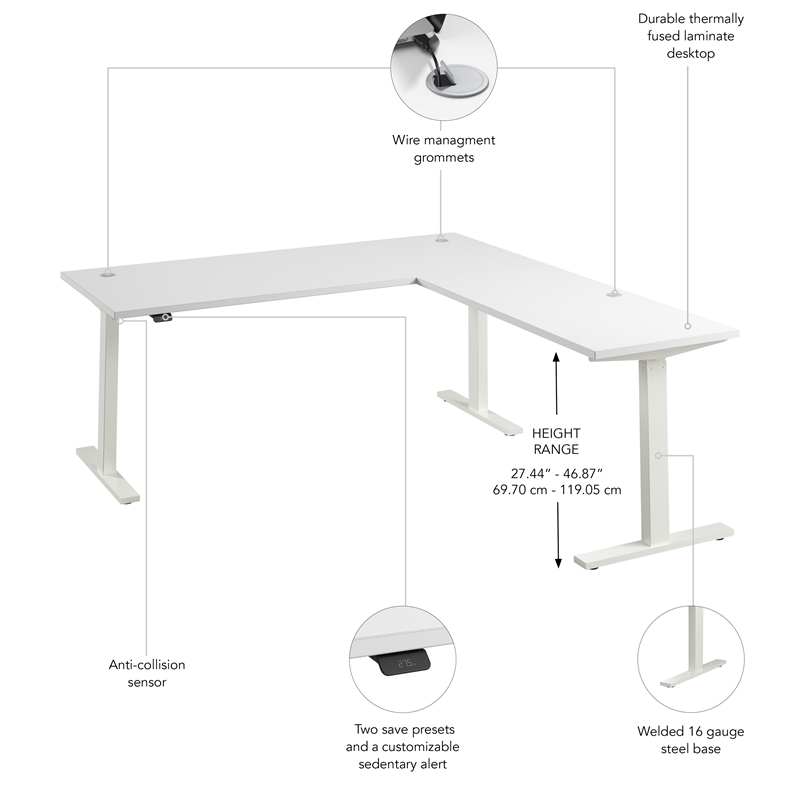 Move 60 Series 72W L Shaped Standing Desk in White - Engineered Wood