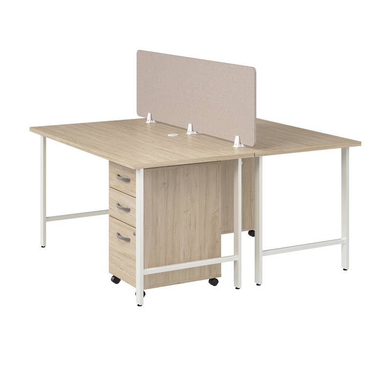 Hustle 2 Person Computer Desk with Drawers in Natural Elm - Engineered Wood