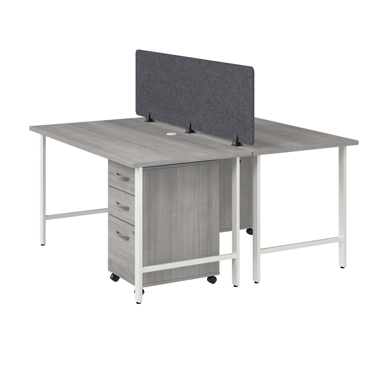 Hustle 2 Person Computer Desk with Drawers in Platinum Gray - Engineered Wood