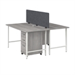 Hustle 2 Person Computer Desk with Drawers in Platinum Gray - Engineered Wood