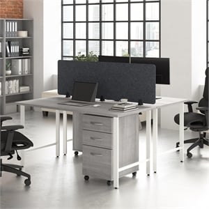 Hustle 2 Person Computer Desk with Drawers in Platinum Gray - Engineered Wood