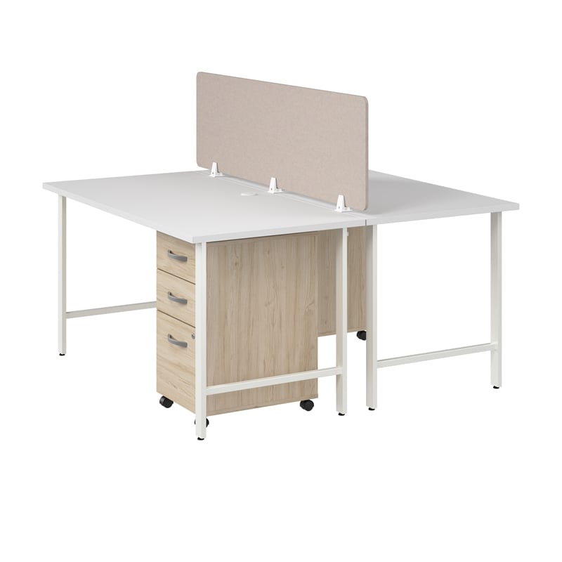 Hustle 2 Person Computer Desk with Drawers in White/Elm - Engineered Wood