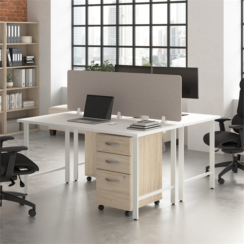 Hustle 2 Person Computer Desk with Drawers in White/Elm - Engineered Wood