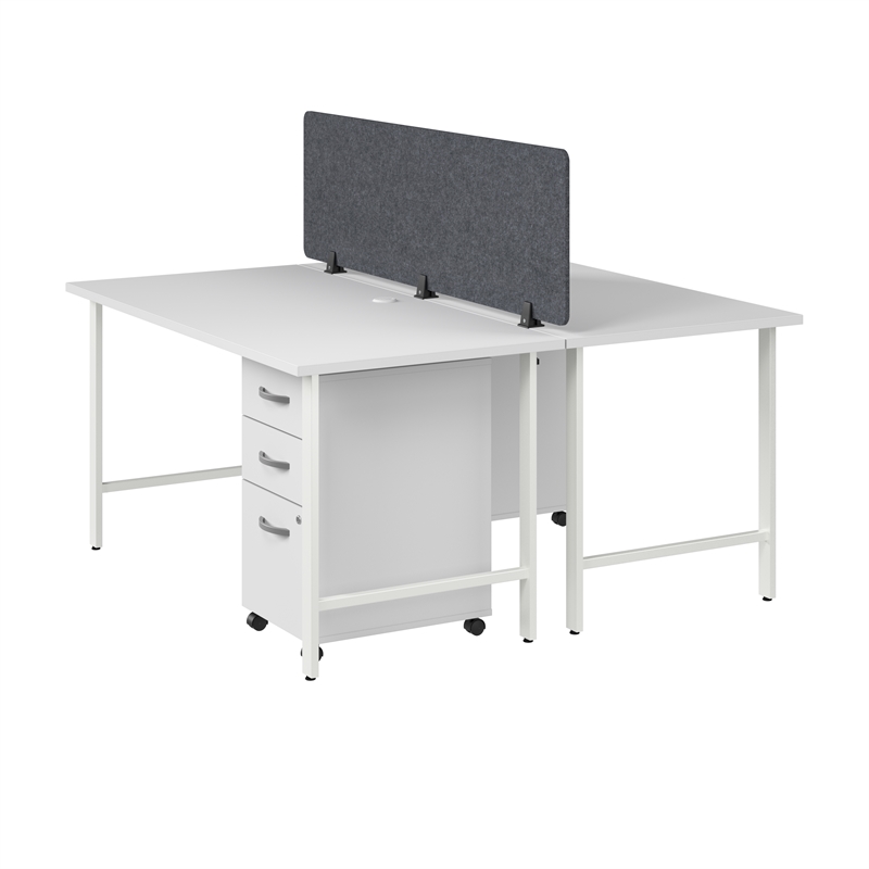 Hustle 2 Person Computer Desk with Drawers in White - Engineered Wood