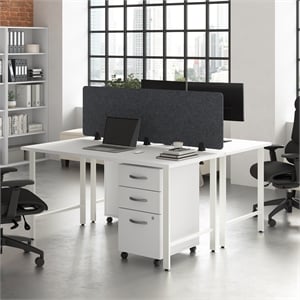 Hustle 2 Person Computer Desk with Drawers in White - Engineered Wood