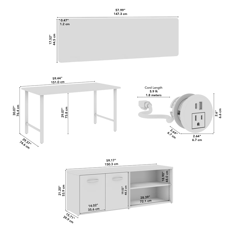 Hustle 2 Person Desk with Low Storage Cabinet in Natural Elm - Engineered Wood