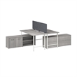 Hustle 2 Person Desk with Low Storage Cabinet in Platinum Gray - Engineered Wood