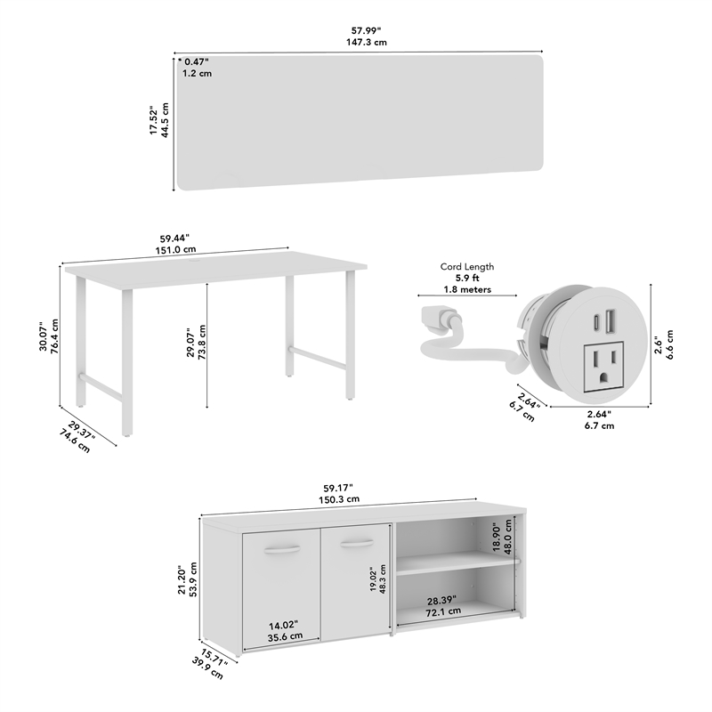 Hustle 2 Person Desk with Low Storage Cabinet in Platinum Gray - Engineered Wood