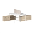 Hustle 2 Person Desk with Low Storage Cabinet in White/Elm - Engineered Wood