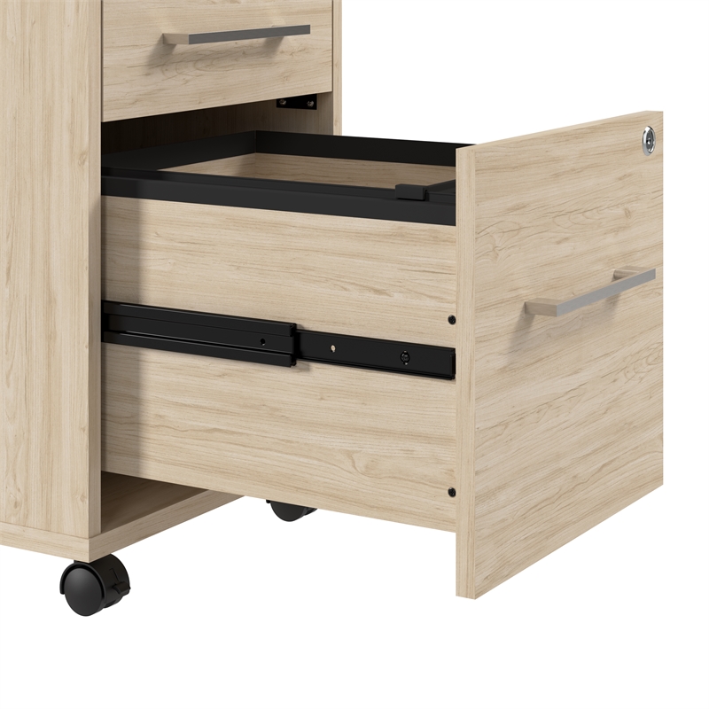 Hustle 2 Person Desk with Mobile Storage in Natural Elm - Engineered Wood