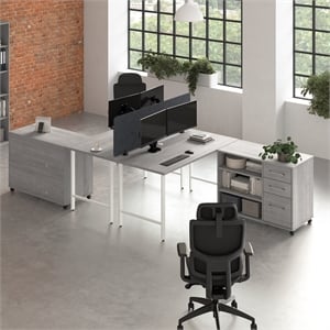 Hustle 2 Person Desk with Mobile Storage in Platinum Gray - Engineered Wood