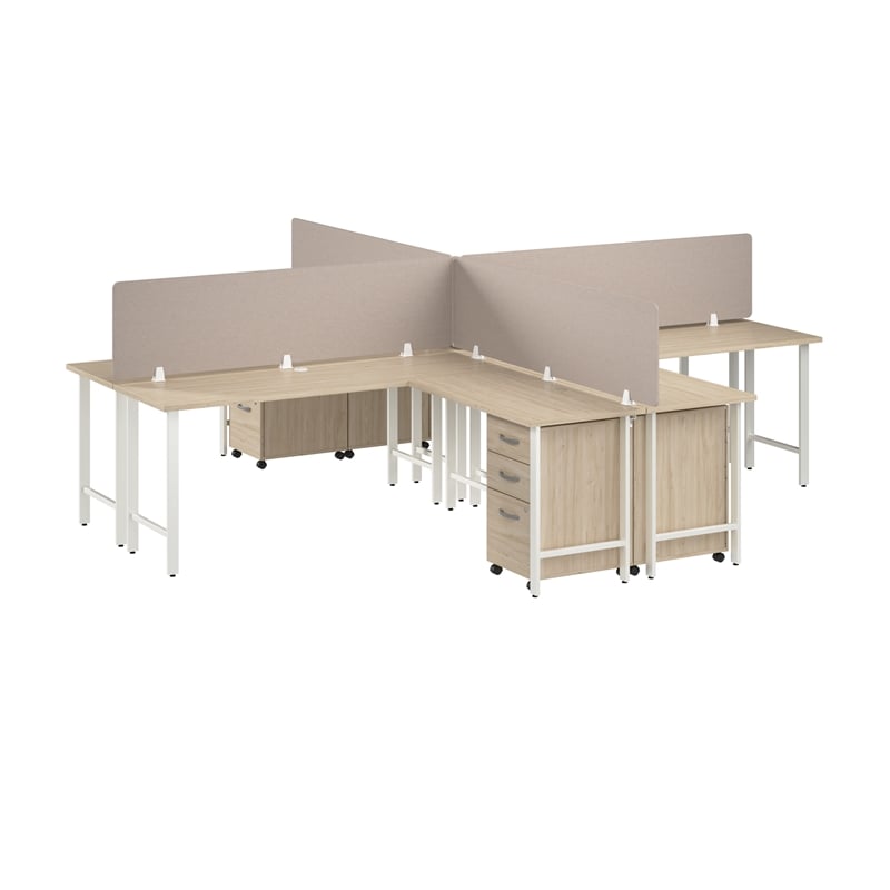 Hustle 4 Person L Shaped Desk with Drawers in Natural Elm - Engineered Wood
