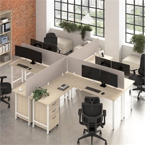 Hustle 4 Person L Shaped Desk with Drawers in Natural Elm - Engineered Wood