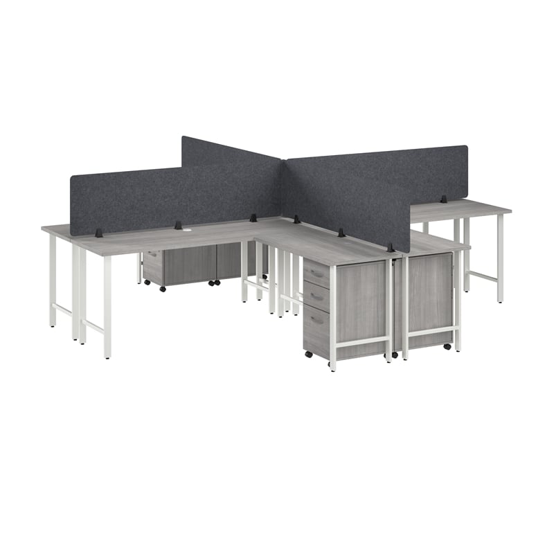 Hustle 4 Person L Shaped Desk with Drawers in Platinum Gray - Engineered Wood