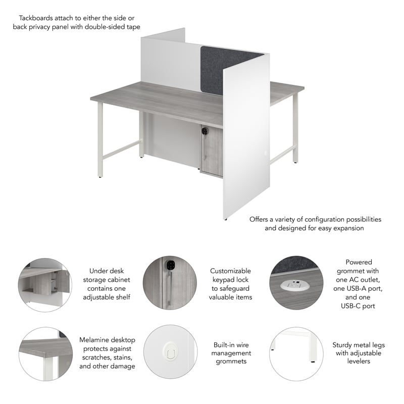 Hustle 60W 2 Person Cubicle Desk with Storage in White/Gray - Engineered Wood