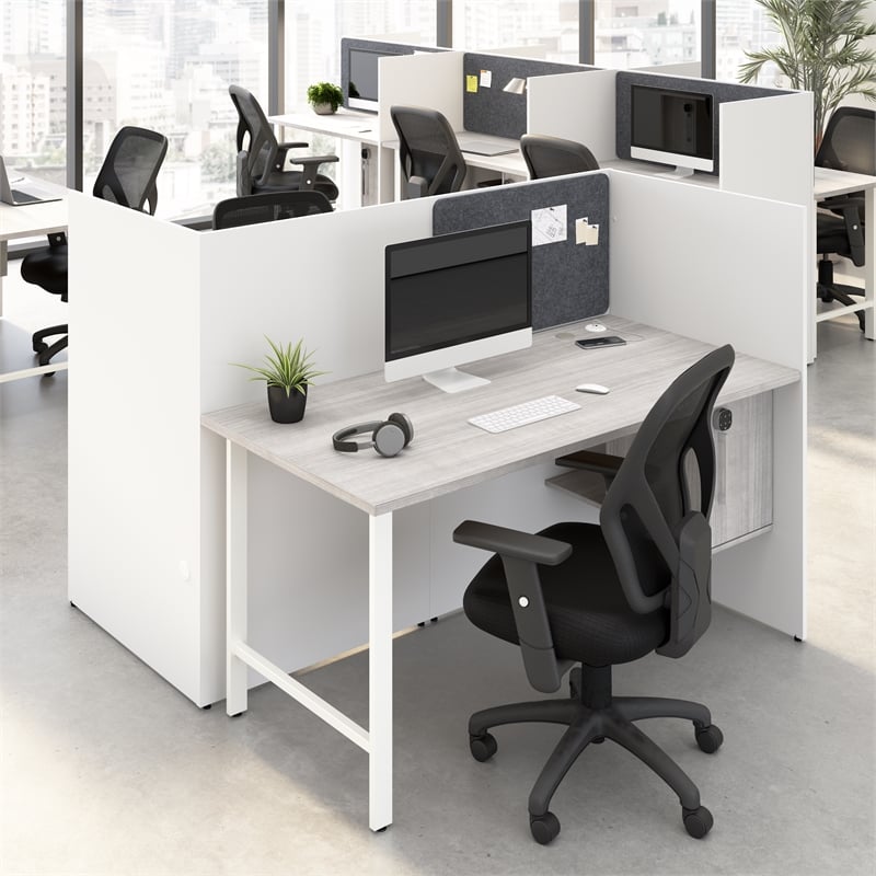 Hustle 60W 2 Person Cubicle Desk with Storage in White/Gray - Engineered Wood