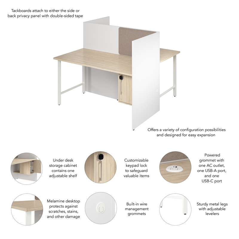 Hustle 60W 2 Person Cubicle Desk with Storage in White/Elm - Engineered Wood