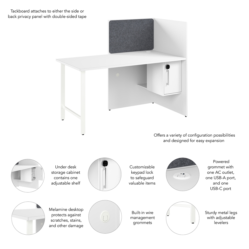 Hustle 60-inch Office Cubicle Desk with Storage in White - Engineered Wood