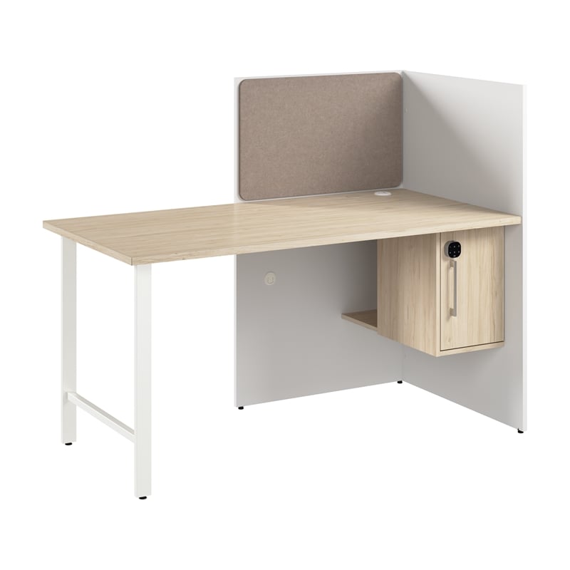 Hustle 60-inch Office Cubicle Desk with Storage in White/Elm - Engineered Wood