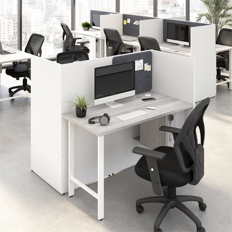 Hustle 60-inch Office Cubicle Desk with Storage in White/Gray - Engineered Wood