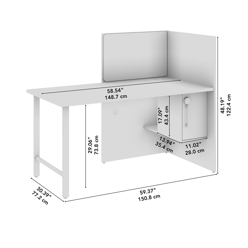 Hustle 60-inch Office Cubicle Desk with Storage in White/Gray - Engineered Wood